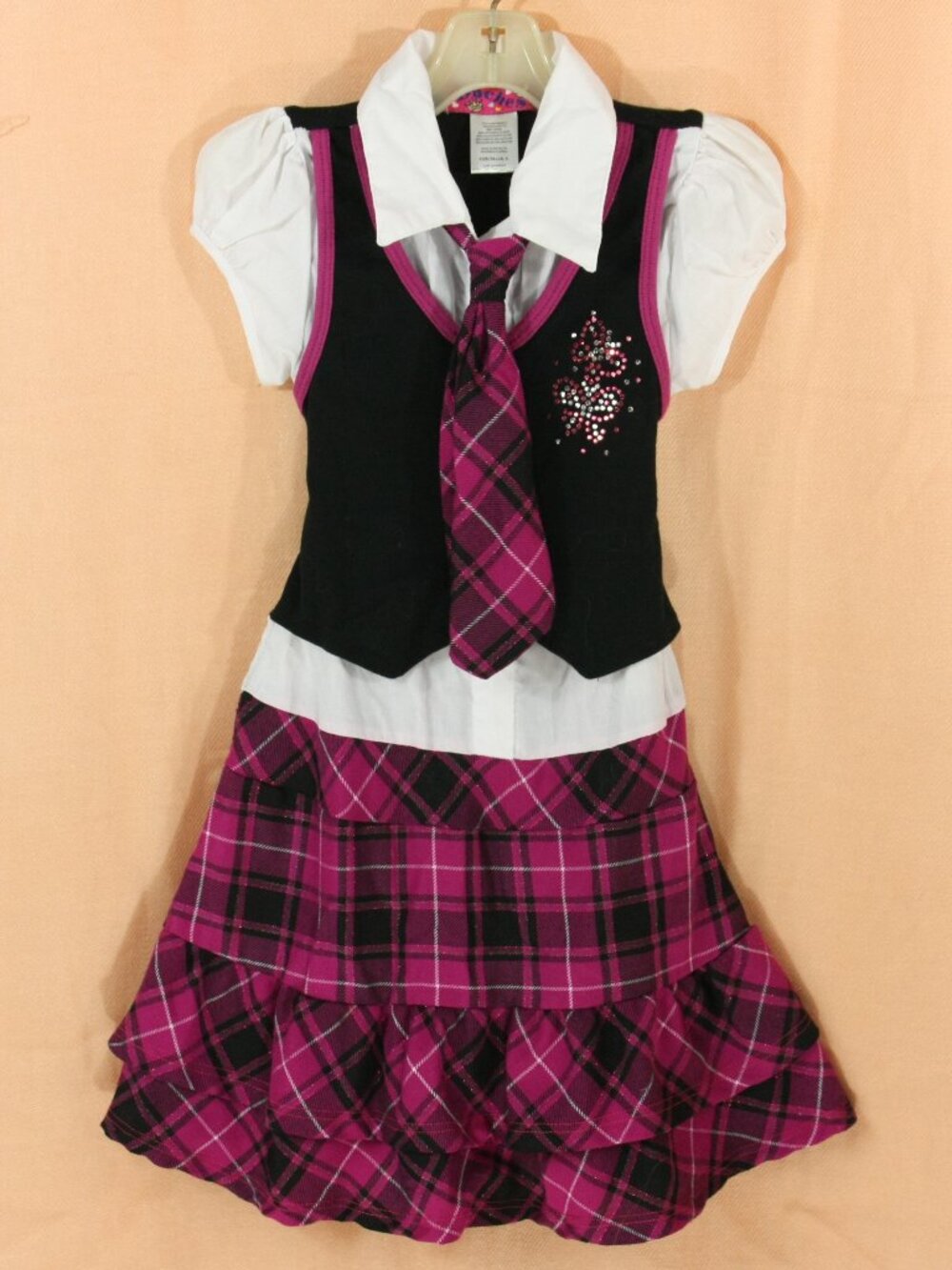 Duchess Purple Plaid Necktie Short Sleeve School Girls Dress w Attached Vest 5